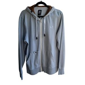 Mens Zip Up Hoodie Gray Brown Lined Pocket Graphic Drawstring Headphones